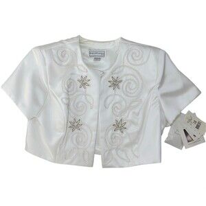 Jessica McClintock Bridal Satin Beaded Bolero Jacket Size 10 NWT Vintage Wedding
